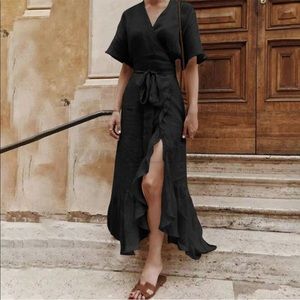 Ruffled, Short Sleeved, Wrap Dress